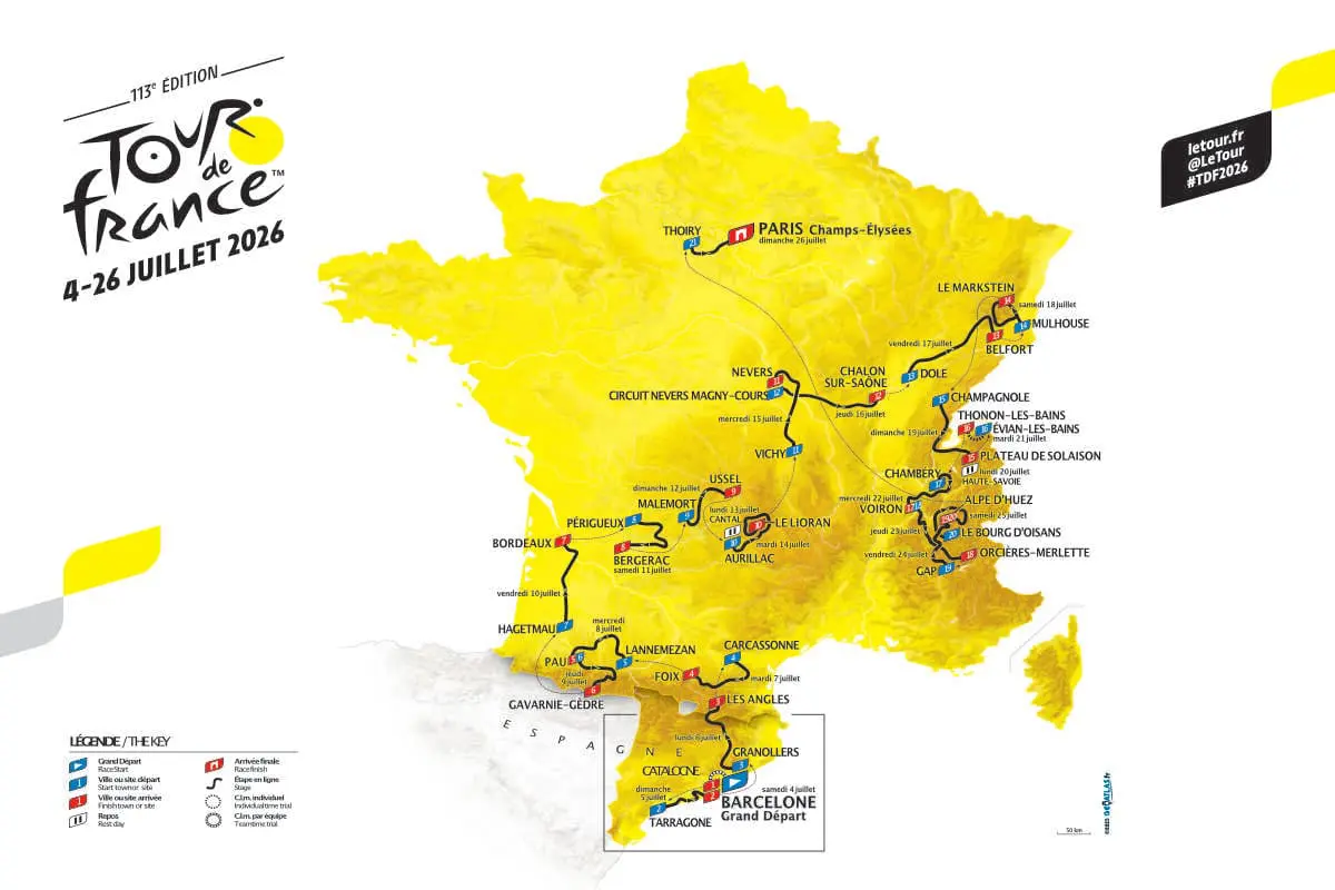 Carte avec le parcours Tour de France Homme 