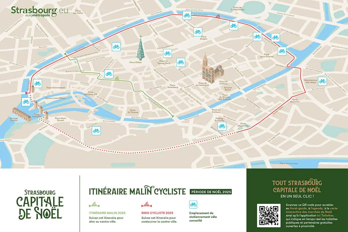 Le plan du ring vélo de Strasbourg